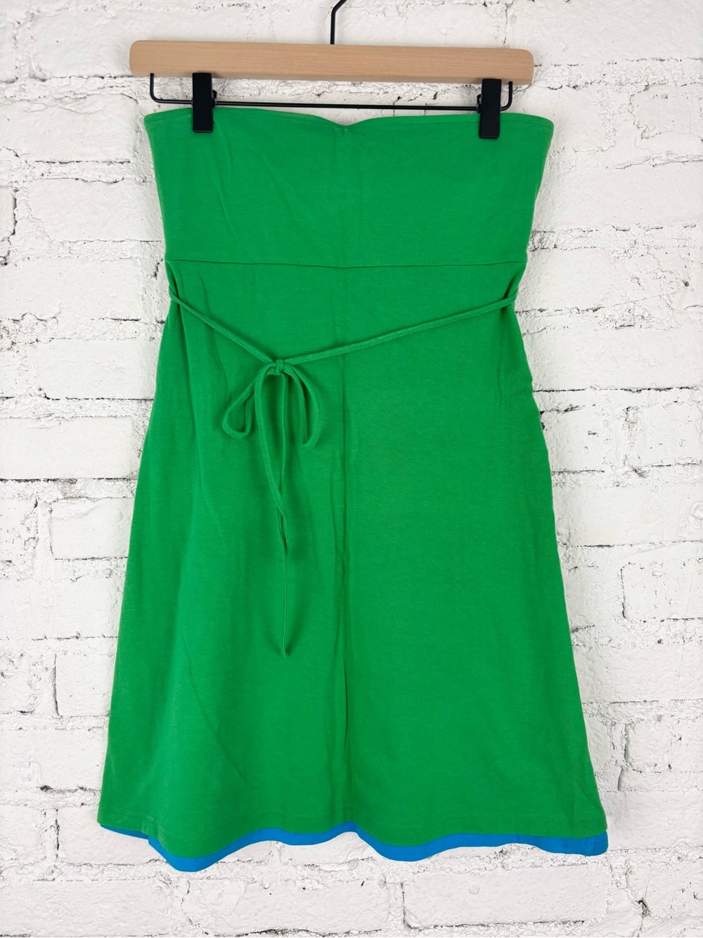 Vintage Y2K Moda International Green Strapless Dress with Waist Tie S